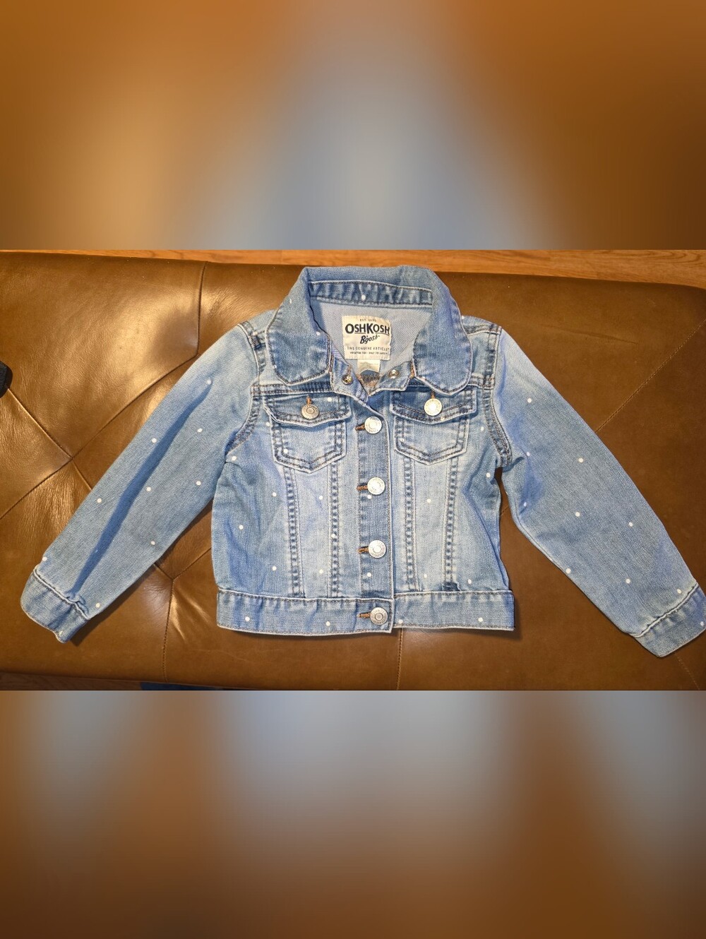 OshKosh B'gosh Light Blue Girls' Denim Jacket with White Polka Dots